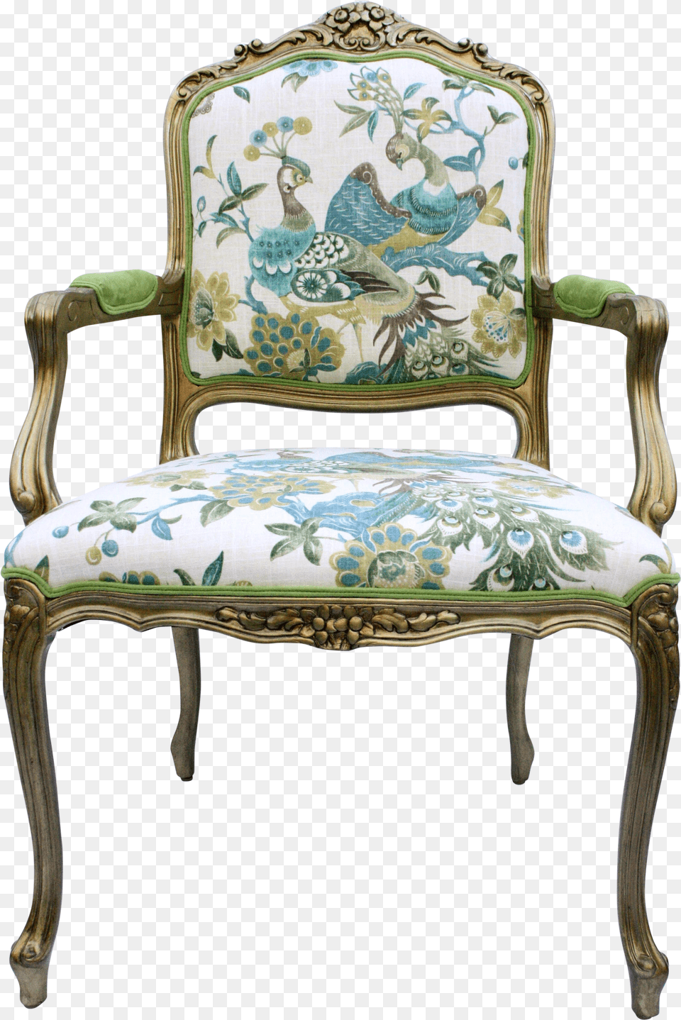 Gold Leaf Victorian Turquoise Peacock Arm Chair For Preen Papaya Linen Fabric By The Yard Png Image