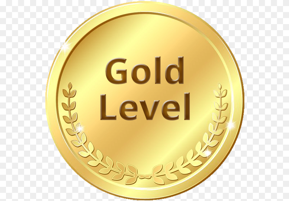 Gold Level Badge, Gold Medal, Trophy Png Image