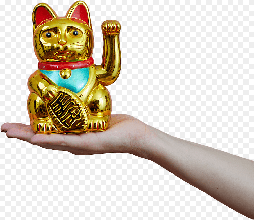Gold Maneki Neko Transparent Background Animal Figure, Cat, Mammal, Pet, Egyptian Cat Png Image