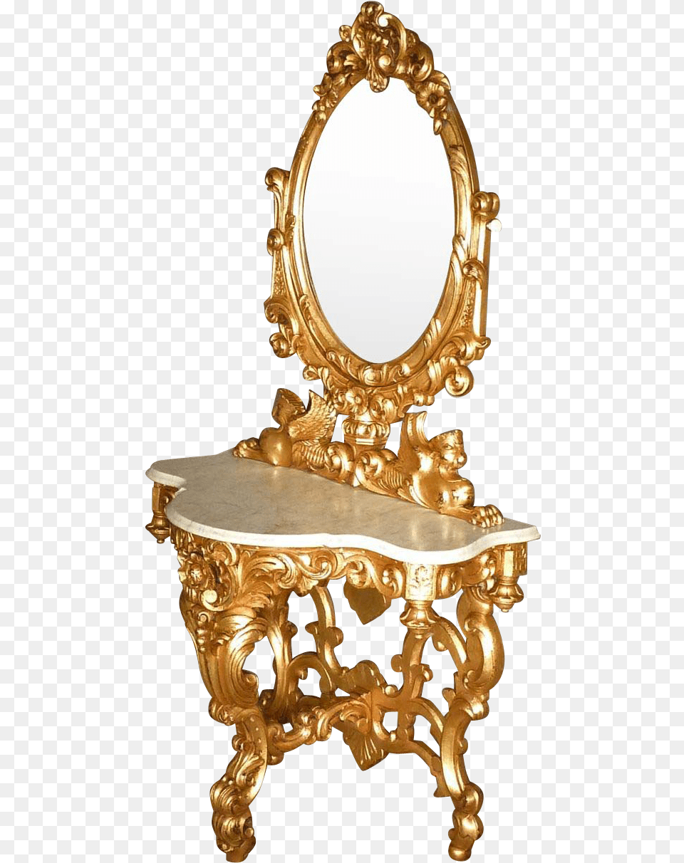 Gold Marble Top Hall Mirror Vanity With Griffins Mirror, Furniture, Chair Free Png
