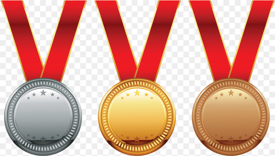 Gold Medal Olympic Award Gold Silver Bronze Medal, Gold Medal, Trophy Png Image