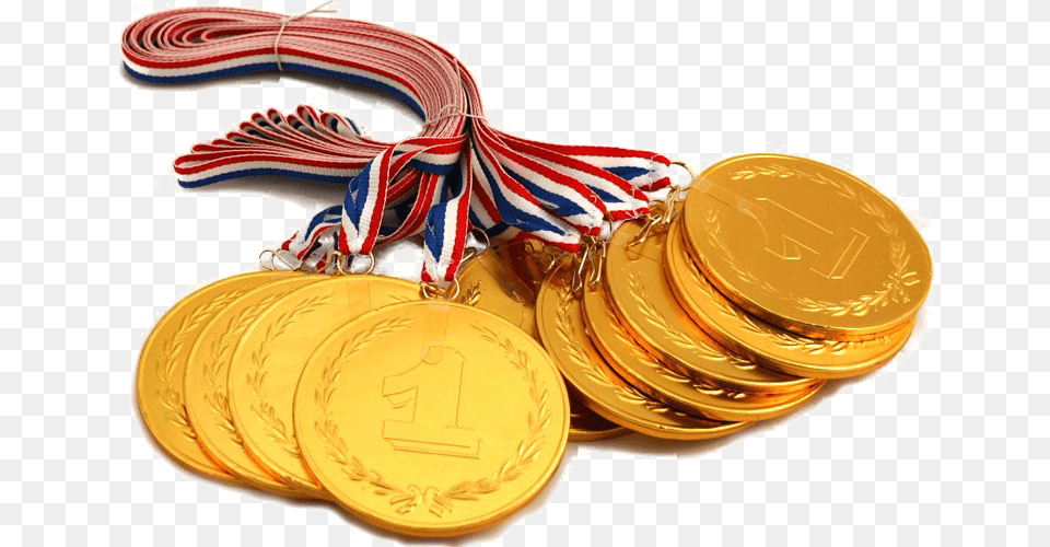 Gold Medal Transparent Bunch Of Gold Medals, Gold Medal, Trophy, Accessories, Jewelry Png Image
