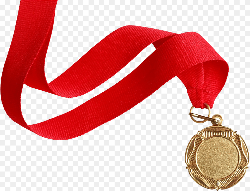 Gold Medal With Red Ribbon Gold Medal With Ribbon, Gold Medal, Trophy, Accessories, Jewelry Free Transparent Png