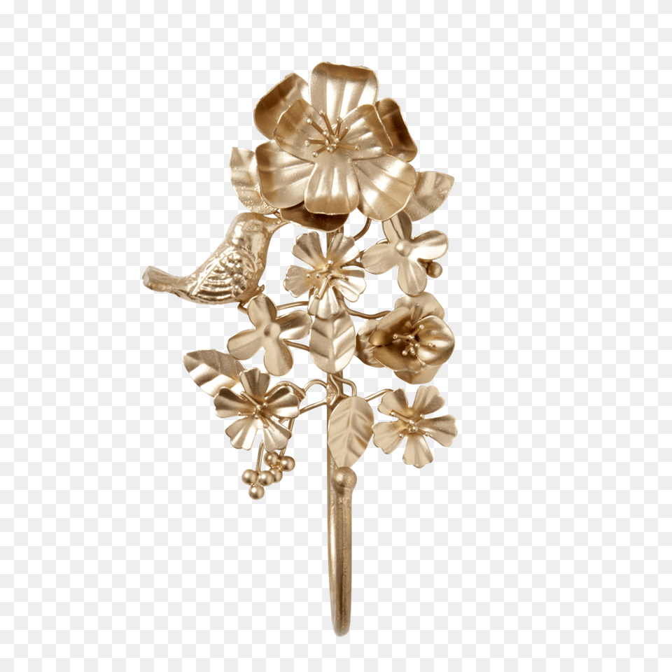 Gold Metal Coat Hooks With Flowers Birds, Accessories, Jewelry, Earring, Bronze Free Png Download