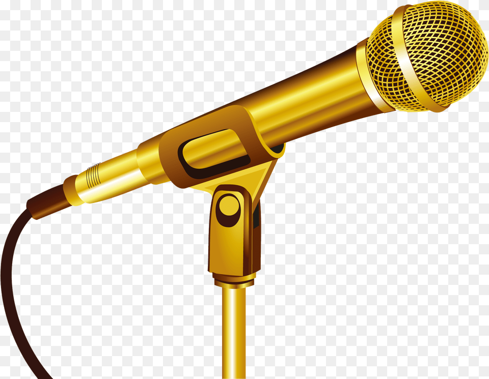 Gold Microphone Download Transparent Background Gold Mic, Electrical Device, Smoke Pipe Png Image