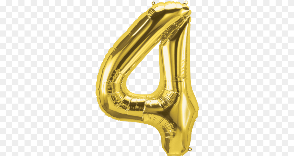 Gold Number 4 Balloon 4 Gold Balloon, Aluminium, Smoke Pipe, Text Free Png Download