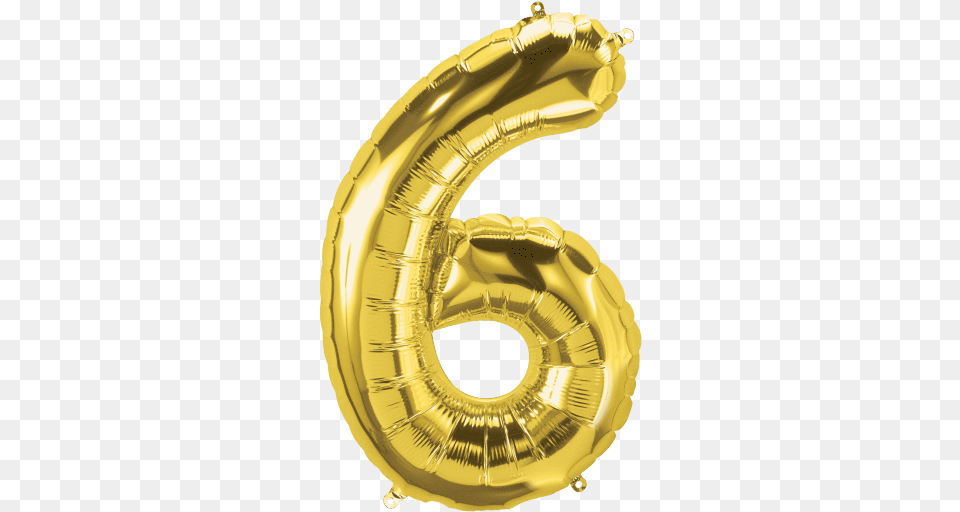 Gold Number 6 Balloon Rose Gold 6 Balloon, Musical Instrument, Brass Section, Horn, Smoke Pipe Free Png