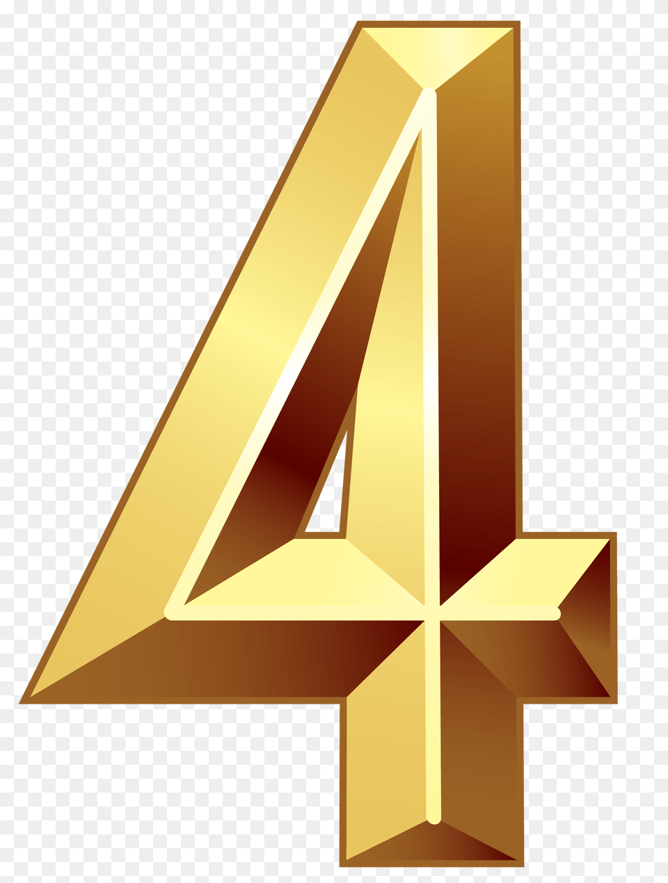 Gold Number Four Clipart Image, Symbol, Triangle, Text Free Png