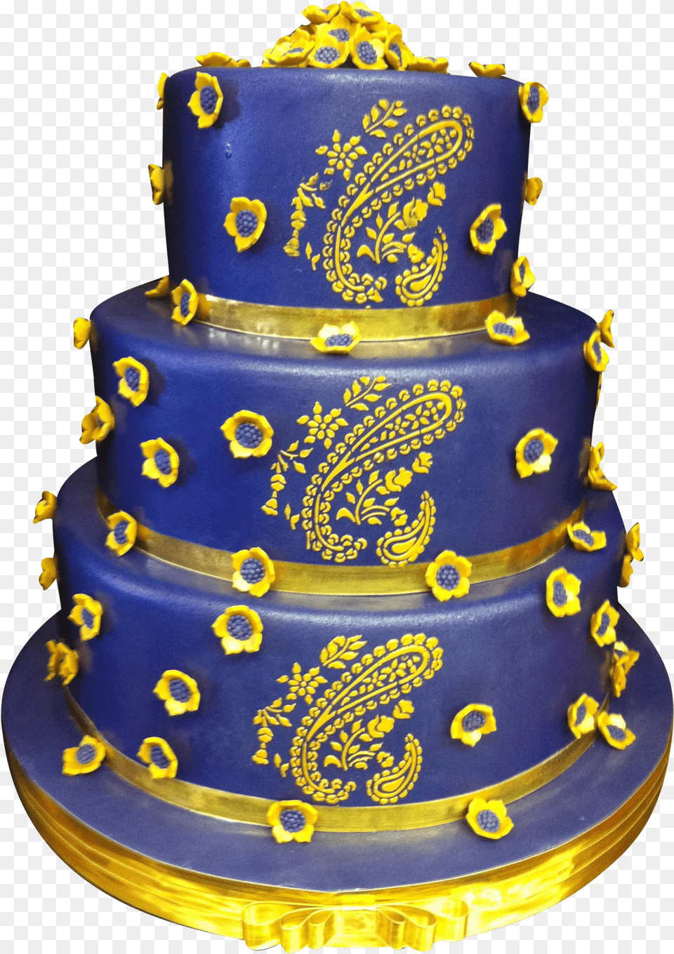 Gold Paisley Wedding Cake Yellow Cake And Blue Birthday Cake, Birthday Cake, Cream, Dessert, Food Free Transparent Png