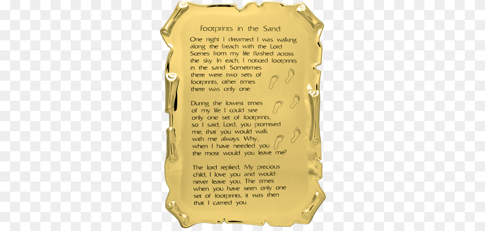 Gold Parchment Plaque With Footprints Poem Lovely, Text Png