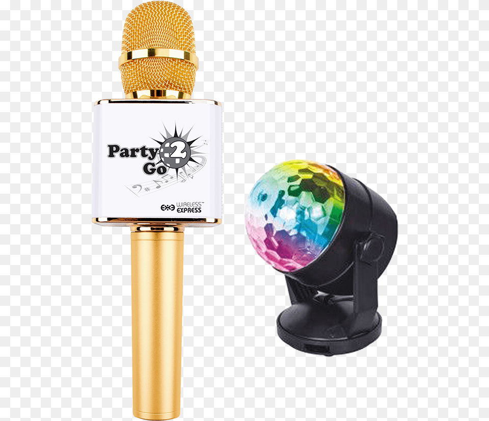 Gold Party2go Bluetooth Karaoke Microphone And Disco Ball, Electrical Device, Bottle, Cosmetics, Perfume Free Transparent Png