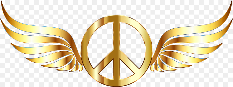 Gold Peace Sign Wings No Background Background Wings Logo, Emblem, Symbol Free Png Download