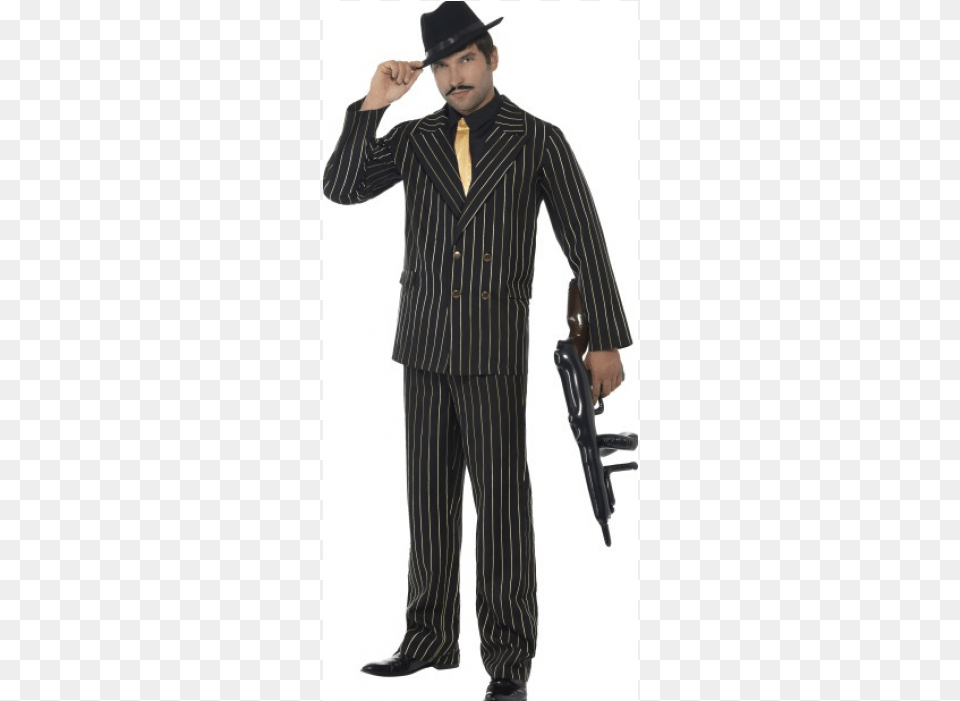 Gold Pinstripe Gangster Pinstripe Dress Gangster, Clothing, Suit, Formal Wear, Person Free Png