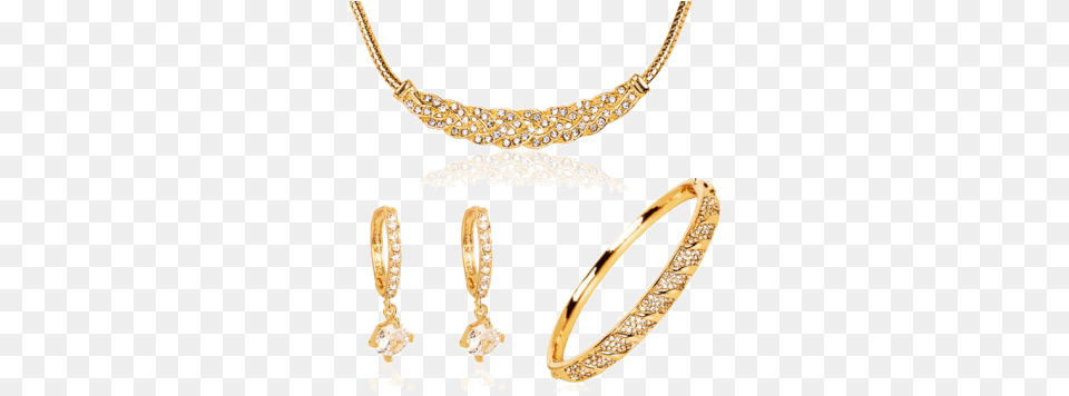 Gold Plated Austrian Crystal Woven Jewellery Set Gold, Accessories, Jewelry, Necklace, Diamond Free Transparent Png