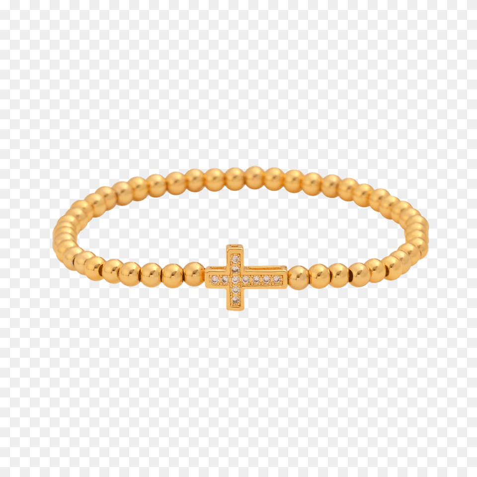 Gold Plated Cross Beaded Bracelet, Accessories, Jewelry, Ornament, Necklace Free Png