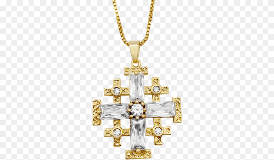 Gold Plated Jerusalem Cross Pendant Clear Topaz Crystals Jewelry Chain Necklace Locket, Accessories, Symbol Free Transparent Png