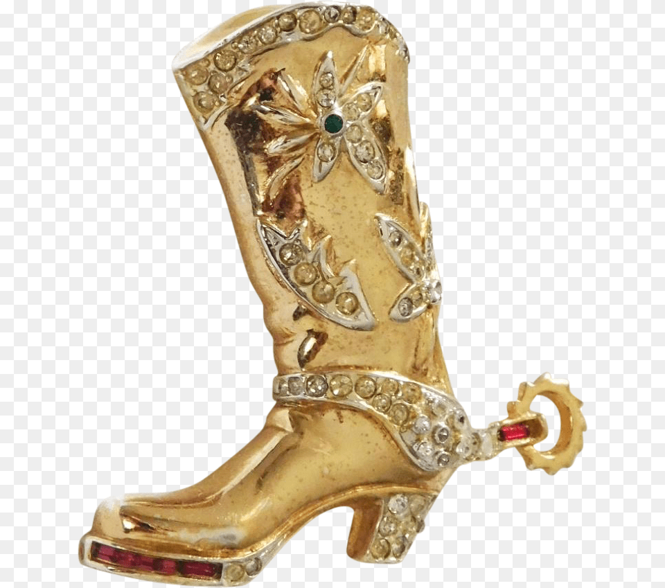 Gold Plated Pave U0026 Invisibly Set Ruby Colored Baguettes Gold Cowboy Boots, Boot, Clothing, Footwear, Cowboy Boot Png