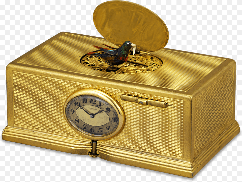 Gold Plated Singing Bird Box And Clock Singing Bird Box, Triangle, Symbol, Sign, Disk Png