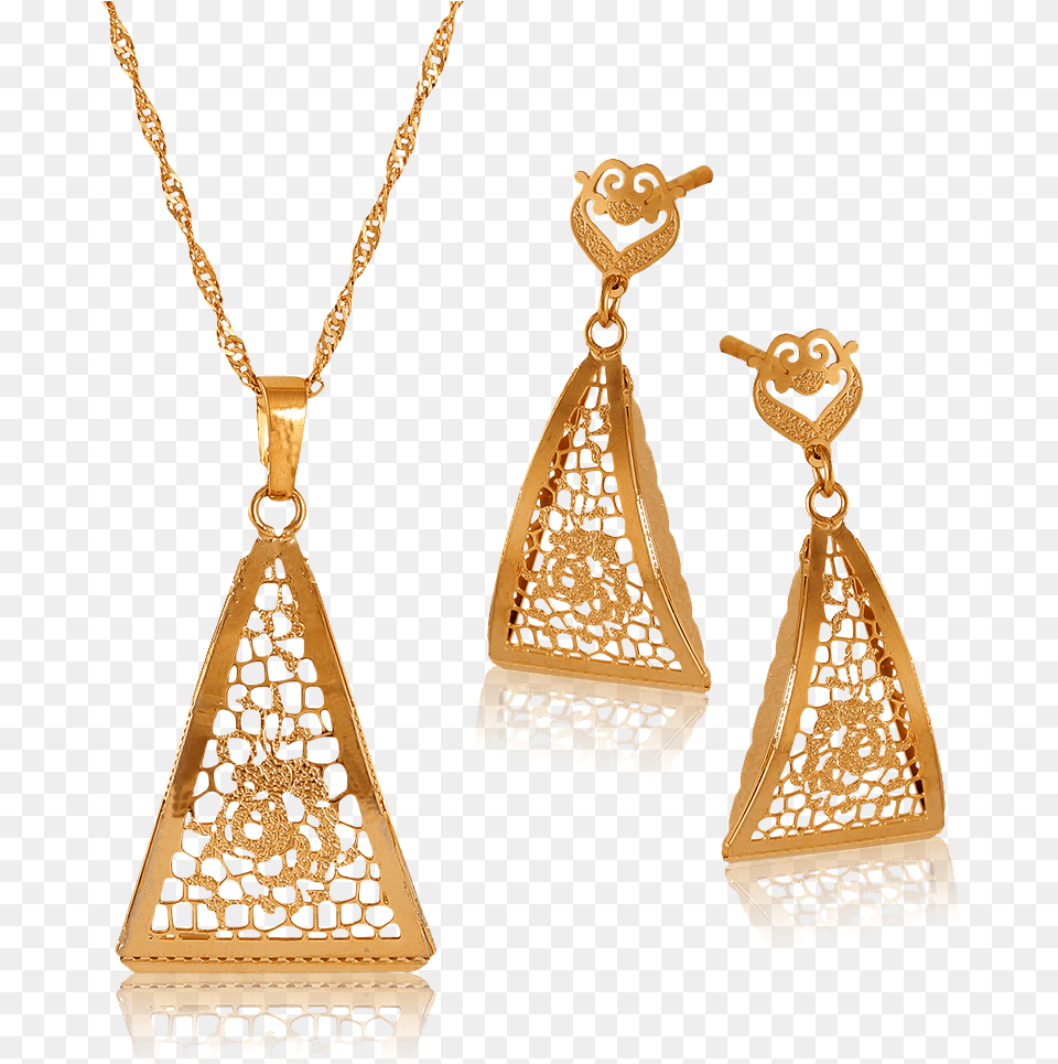 Gold Plated Triangle Shape, Accessories, Earring, Jewelry, Necklace Png Image