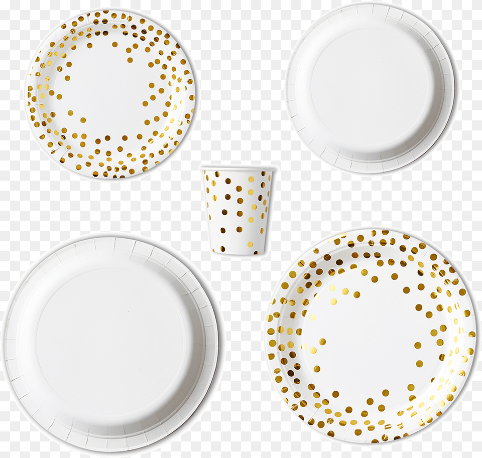 Gold Polka Dot Paper Plates Slider Porcelain, Art, Dish, Food, Meal Png Image