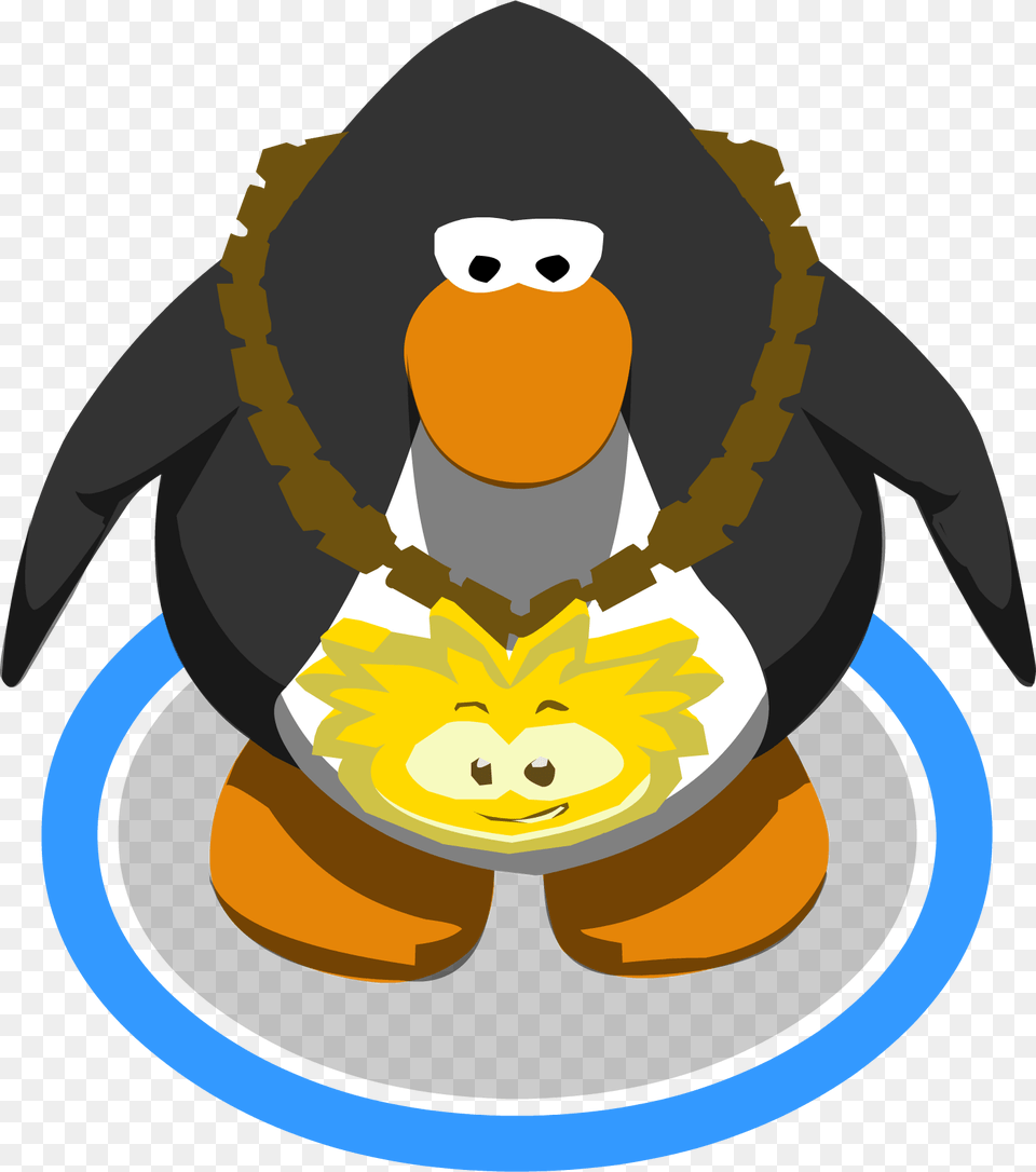 Gold Puffle Chain In Game Club Penguin Penguin, Animal, Bird, Baby, Person Free Png Download