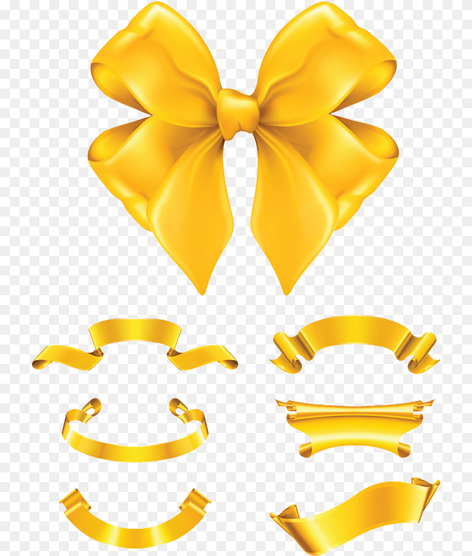Gold Ribbon Bow Yellow Ribbon, Accessories, Formal Wear, Tie, Flower Free Png