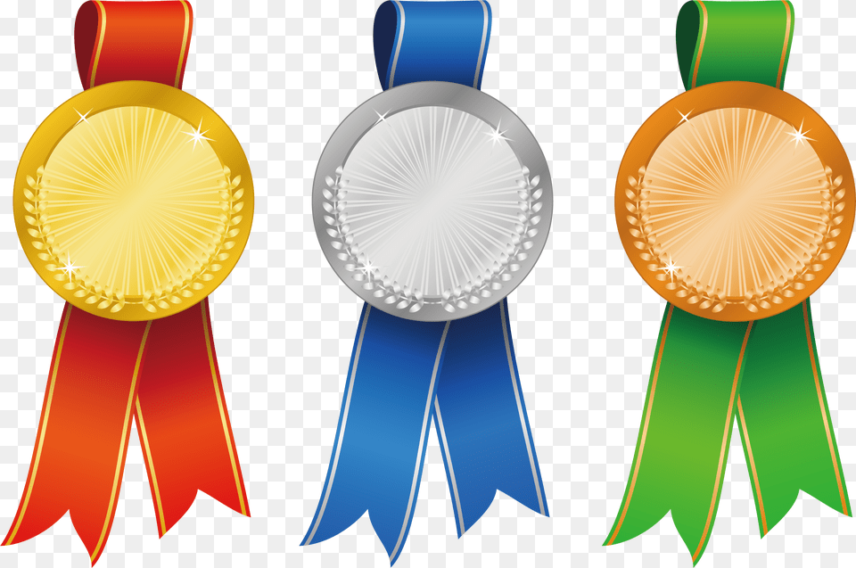 Gold Ribbon Rosette Silver Cartoon Medals, Gold Medal, Trophy Free Png