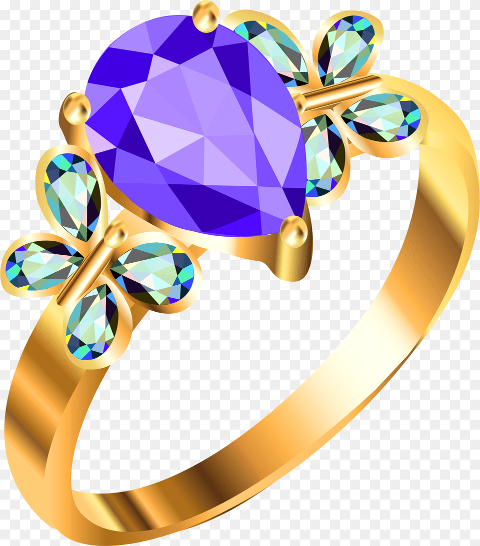 Gold Ring With Blue Andpurple Diamonds Clipart Jewellery Download Hd, Accessories, Gemstone, Jewelry, Ornament Free Png