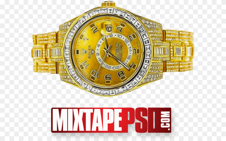 Gold Rolex Watch Cuban Link Chain Transparent, Arm, Body Part, Person, Wristwatch Free Png