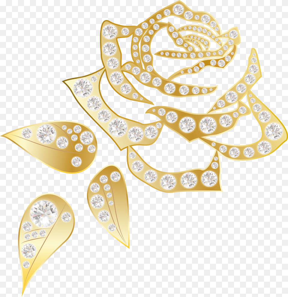 Gold Rose With Diamonds Clip Art Flower Outline Transparent Background Gold Png Image