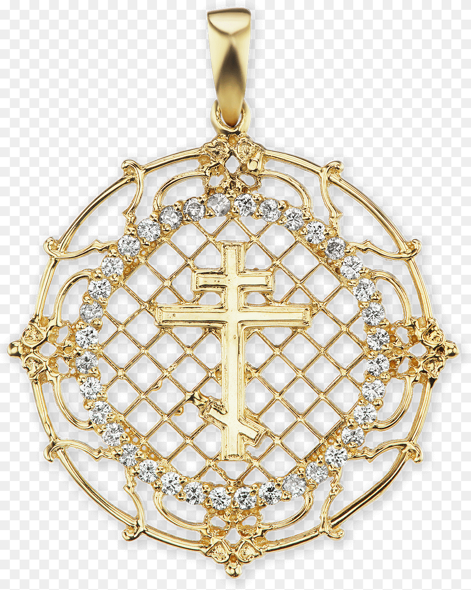 Gold Round Orthodox Cross Pendant With Diamonds Locket, Accessories, Chandelier, Lamp, Symbol Png Image