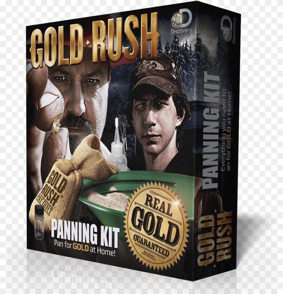 Gold Rush Panning Kit Box, Advertisement, Adult, Person, Man Png