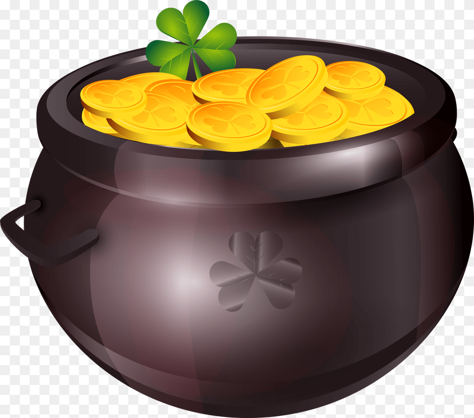 Gold Saint Patrick S Day Clip Art Pot Of Gold Clipart, Jar, Treasure, Cookware, Plant Png