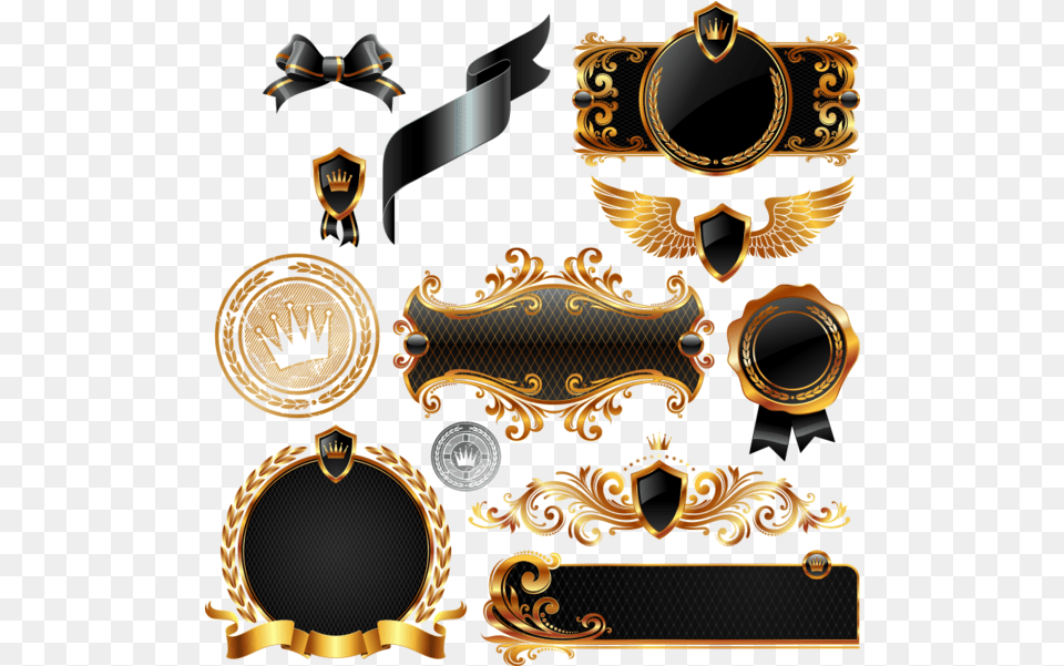Gold Shields And Crests Vectors Black And Gold Shields, Treasure, Accessories, Bronze, Jewelry Free Png Download