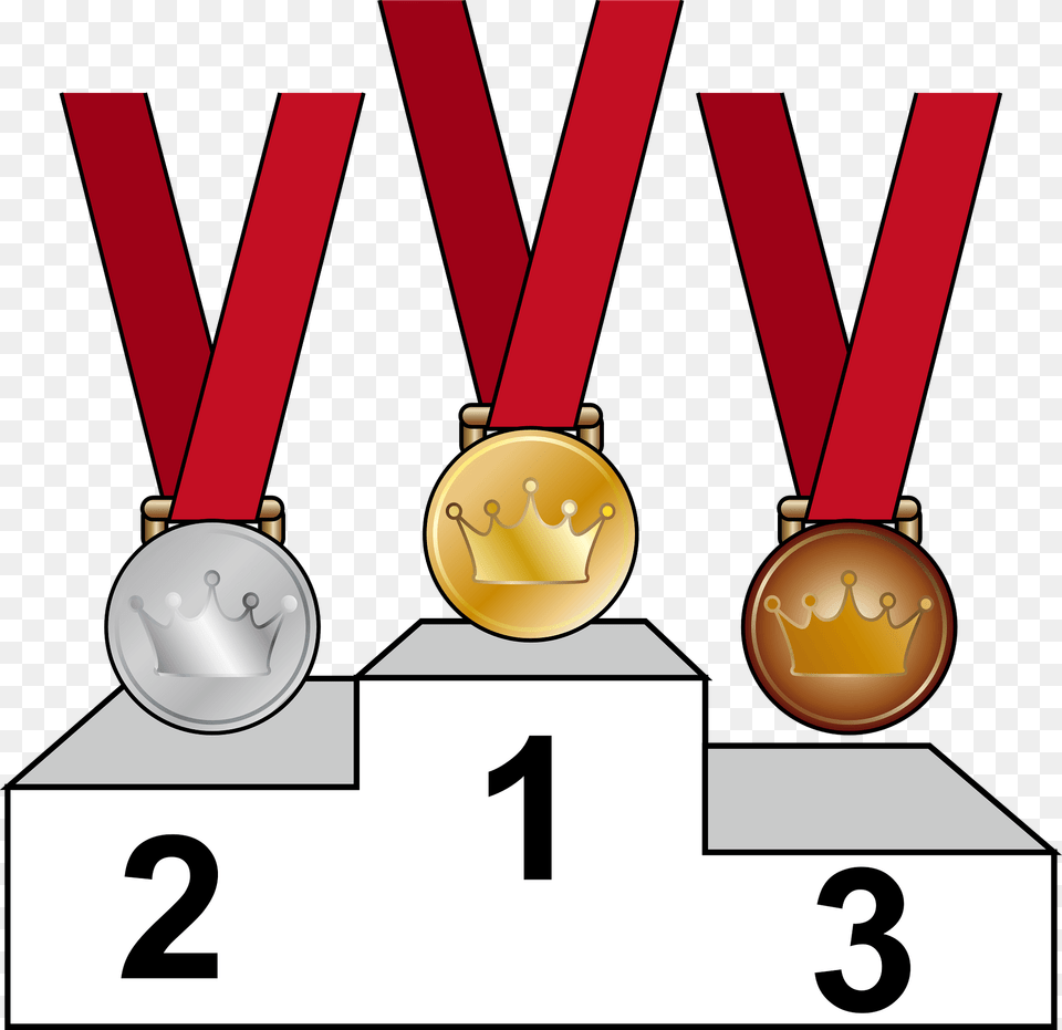 Gold Silver And Bronze Medals On A Podium Clipart, Gold Medal, Trophy, Device, Grass Png