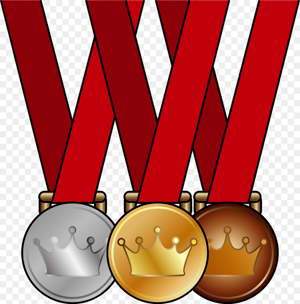 Gold Silver And Bronze Medals On Red Ribbons Clipart, Gold Medal, Trophy, Dynamite, Weapon Free Transparent Png