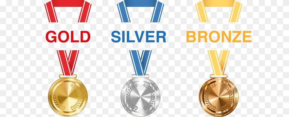 Gold Silver And Bronze Medals Picture Arts, Gold Medal, Trophy, Accessories, Jewelry Free Png Download