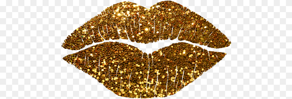 Gold Sparkle Kissing Lips Fashion Art Illustration, Chandelier, Lamp, Glitter Free Png