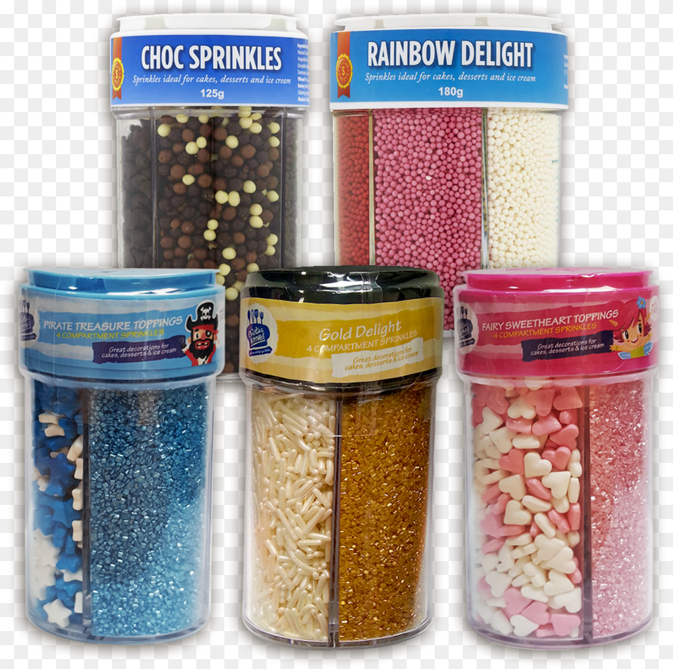Gold Sprinkles Compartment Jars Glitter Food Storage, Jar, Can, Tin Free Png Download