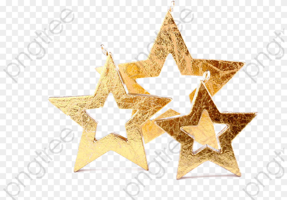 Gold Star Metallic Stars Luster Pendant Transparent Christmas Star Gift, Star Symbol, Symbol Free Png