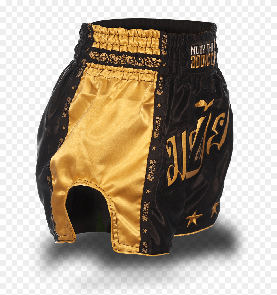 Gold Stars Black And Gold Single Panel Stars Muay Thai Boxing Trunks, Clothing, Shorts, Skirt, Swimming Trunks Free Png