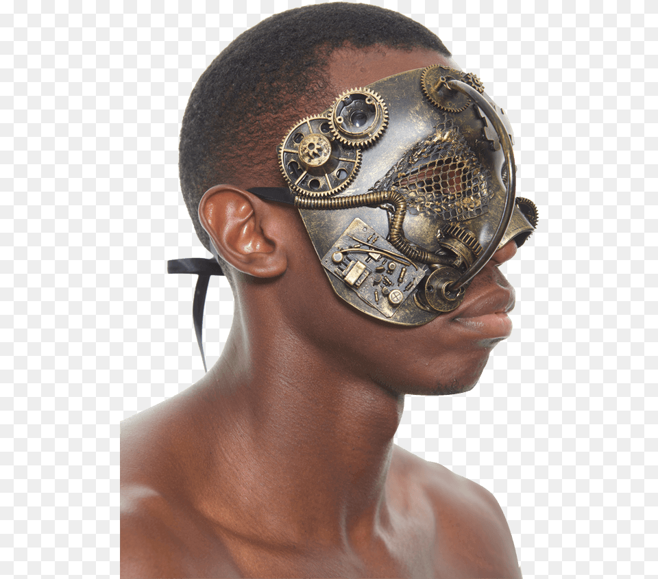 Gold Steampunk Terminator Mask Bronze Sculpture, Accessories, Neck, Man, Male Free Png