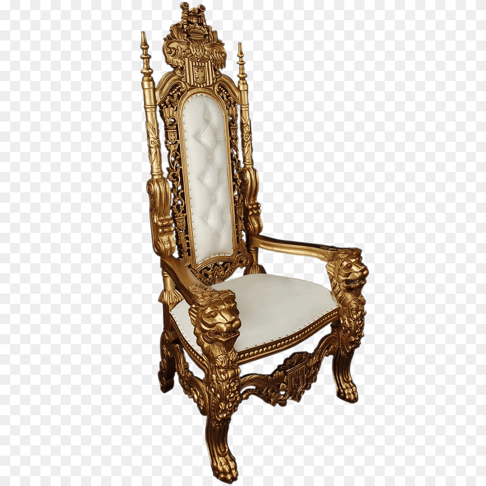 Gold Throne With White Cushions, Chair, Furniture Free Png