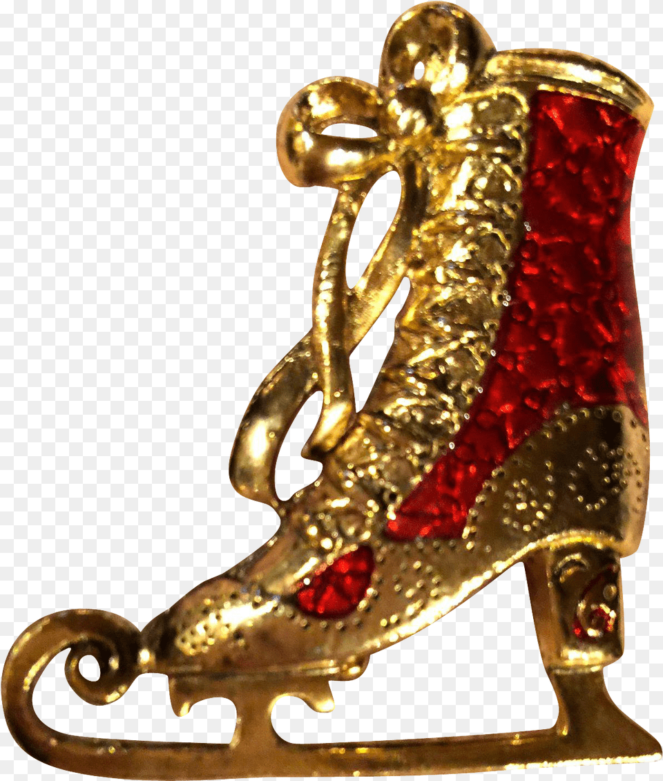 Gold Tone Christmas Ice Skate Pin Figure Skate, Bronze, Smoke Pipe Png Image