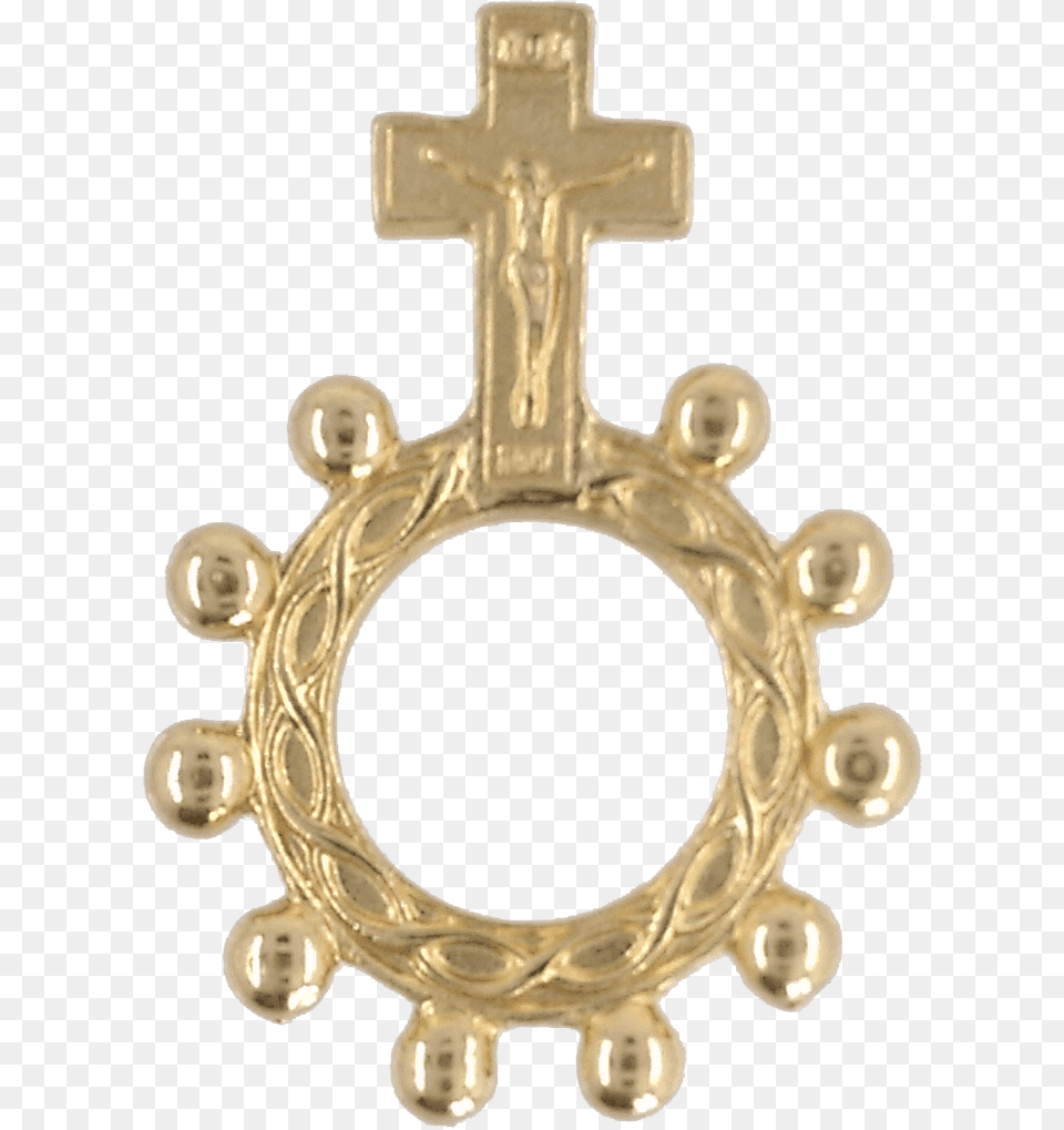 Gold Tone Finger Rosary With Crucifix Finger Rosary Rosary, Cross, Symbol, Face, Head Png