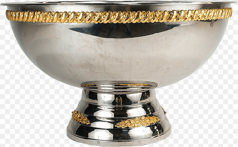 Gold Trim Punch Bowl 100 Cup Trophy, Silver Free Png Download