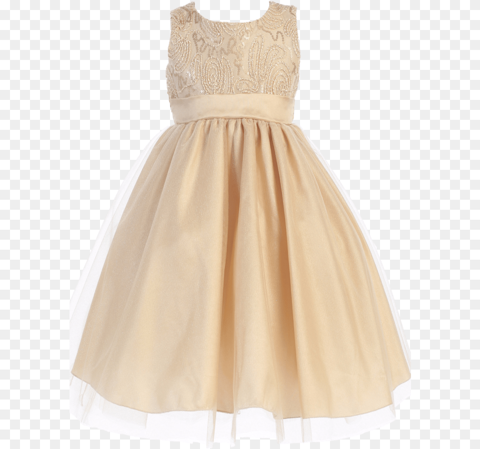Gold Tulle Overlay Girls Holiday Dress With Sleeveless Gown, Clothing, Fashion, Formal Wear, Wedding Free Png Download
