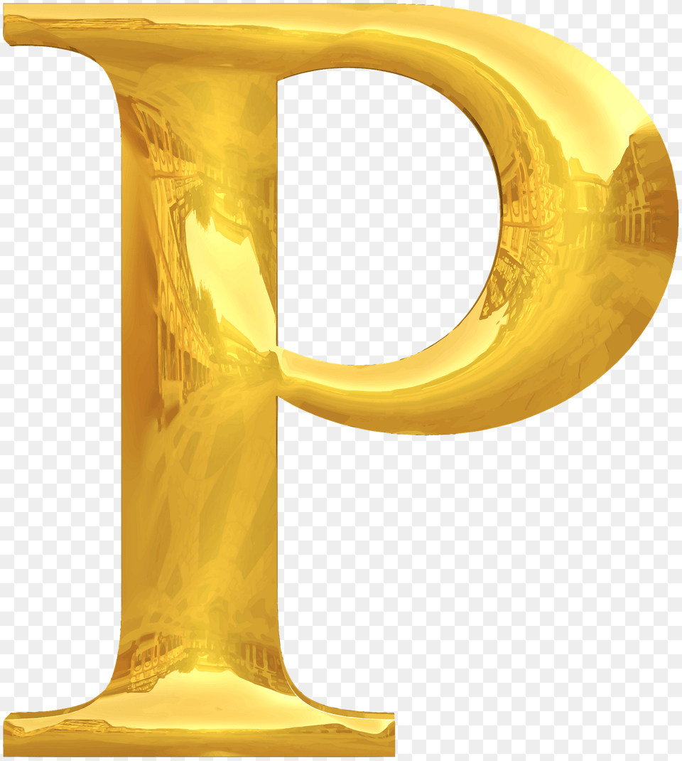 Gold Typography Letter P, Brass Section, Horn, Musical Instrument Png Image