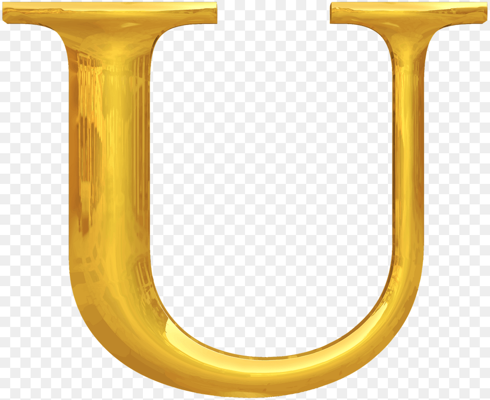 Gold Typography Letter U, Brass Section, Horn, Musical Instrument, Smoke Pipe Png Image