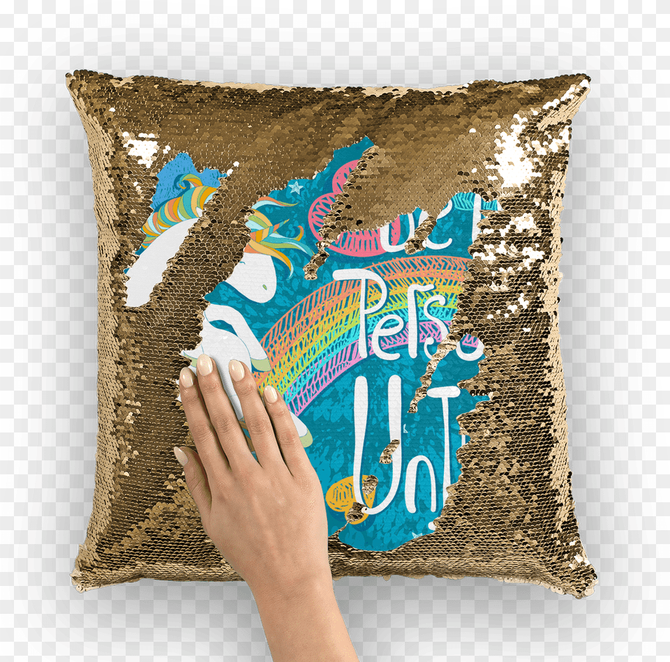Gold Underline Be My Personal Unicorn Sequin Cushion Face Sequin Pillow, Home Decor Png Image